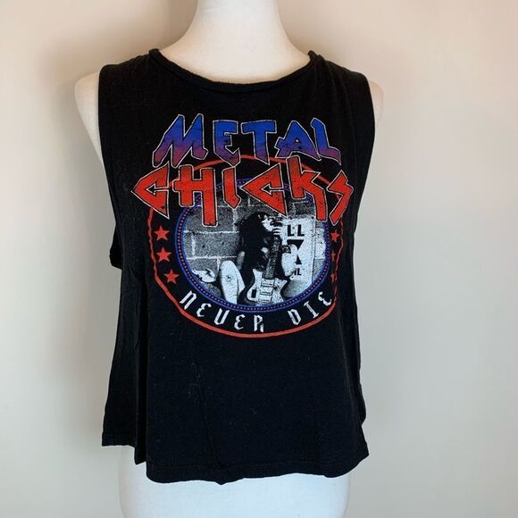 Metal Chicks black cut off graphic rocker top OSFA - Picture 2 of 9